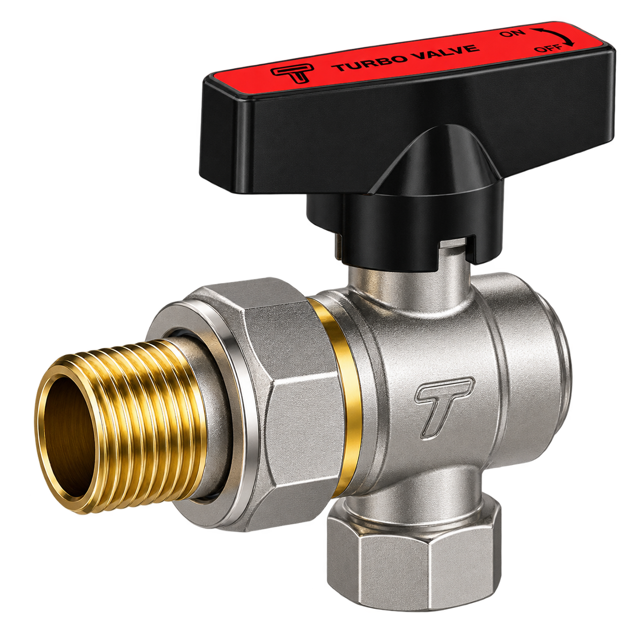 Brass Elbow Ball Valve With Union 123 Brass Elbow Ball Valve With Union 123 M/F Butterfly Handle - Image 1